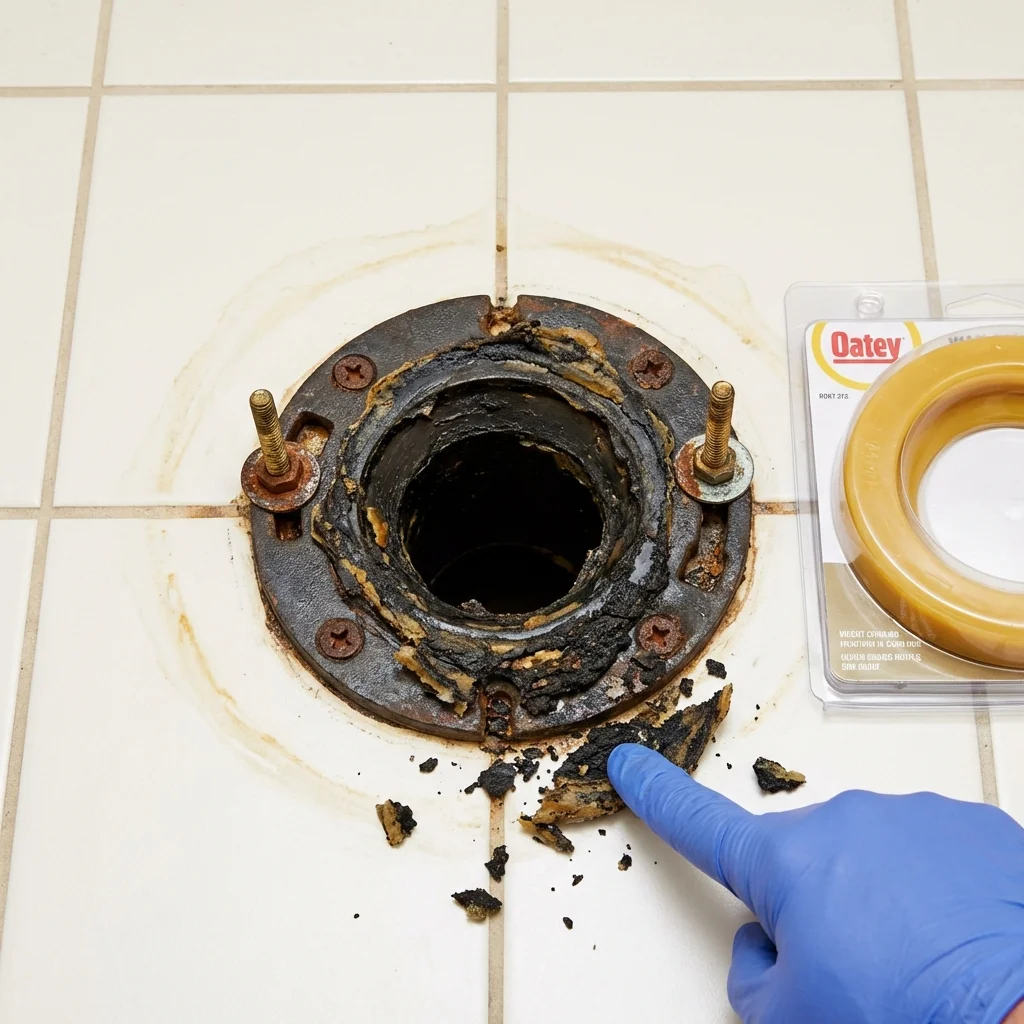 Failed wax ring showing water seepage at the base of a toilet in a Gold Bar, WA home