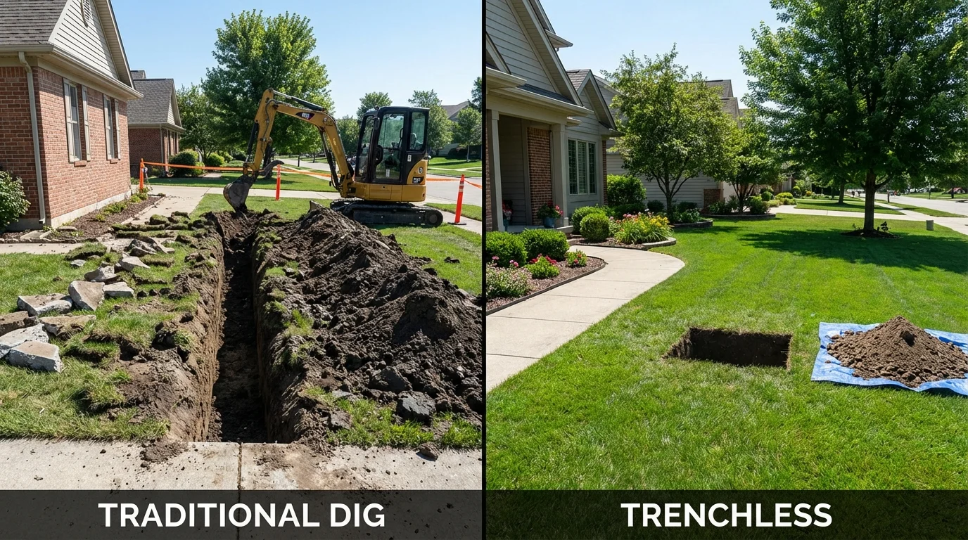 Trenchless sewer repair with minimal yard damage versus traditional excavation in Gold Bar, WA